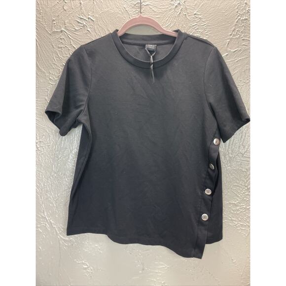 Iora Womens Black Short Sleeve Crew Neck T-Shirt Button Accent Size Large - Picture 1 of 5